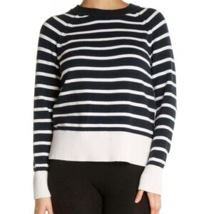 Banana Republic Striped Knit Pullover Sweater Navy White Cotton Blend